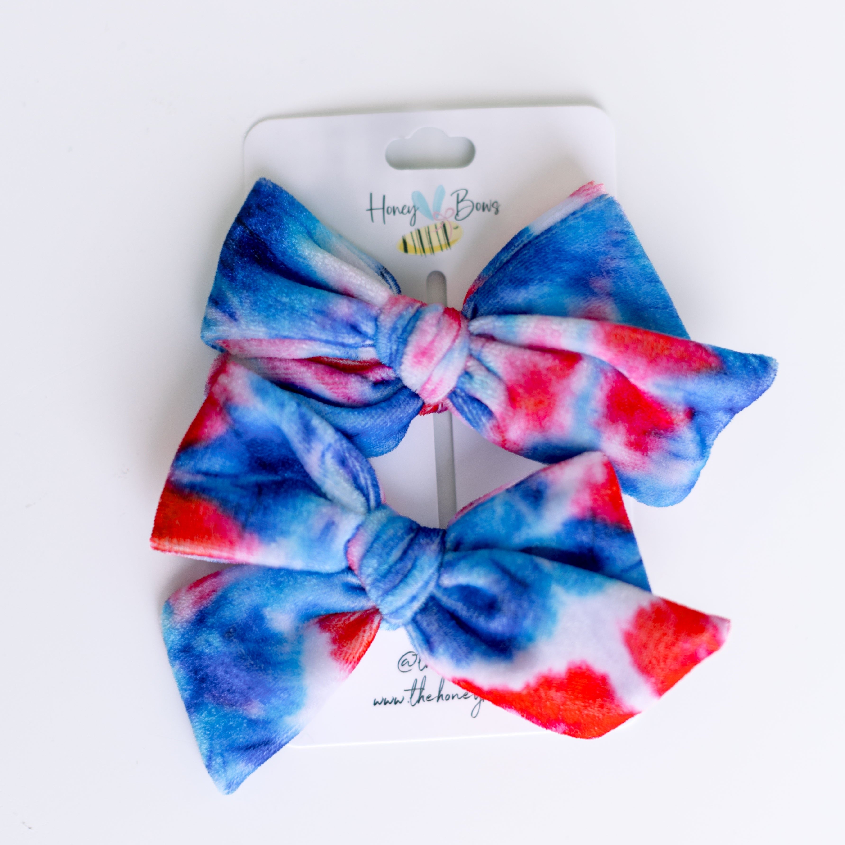 Velvet Red White + Blue Bow