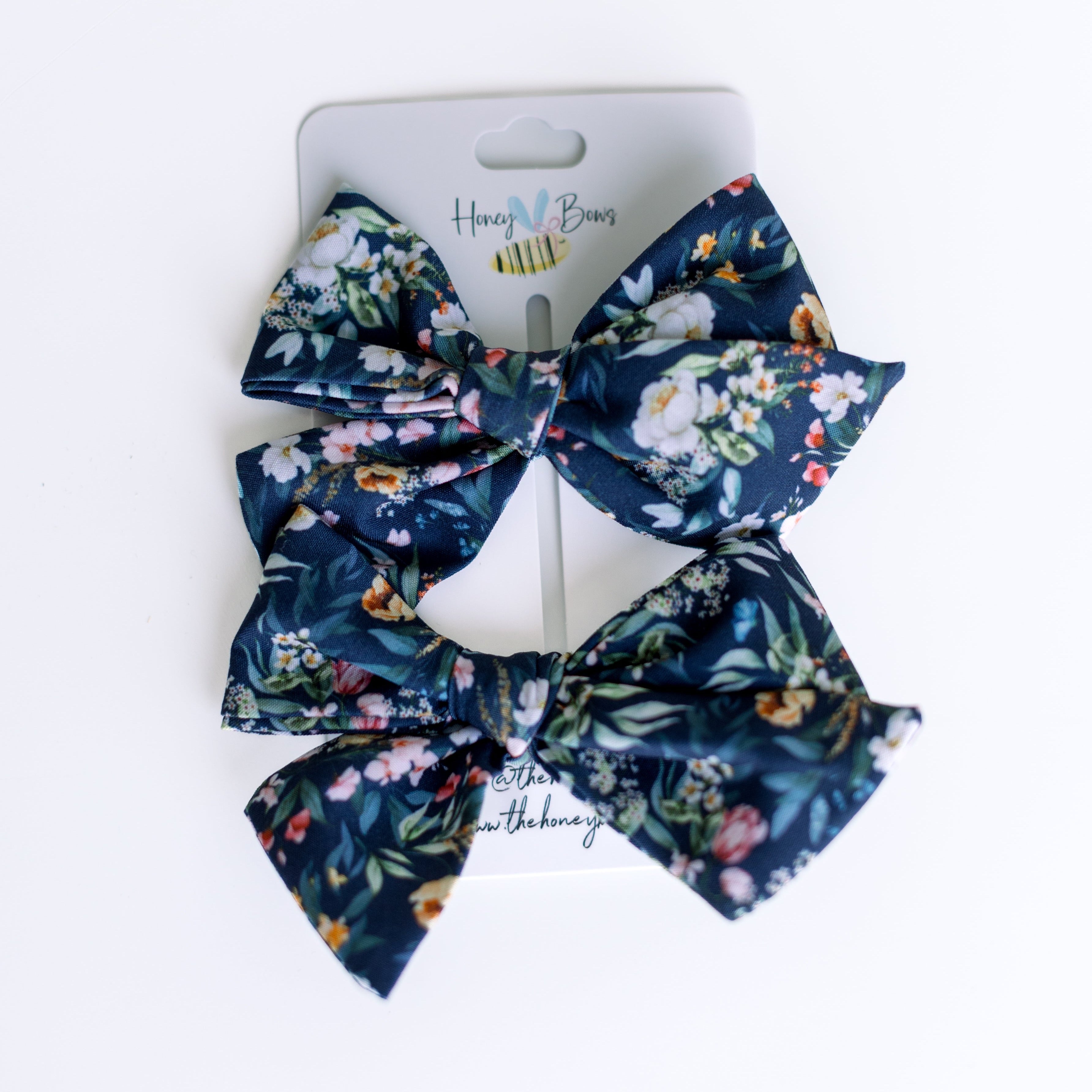 Navy Florals Bow